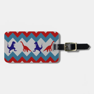 Étiquette À Bagage Fun Boys Dinosaures Rouge Bleu Chevron Motif
