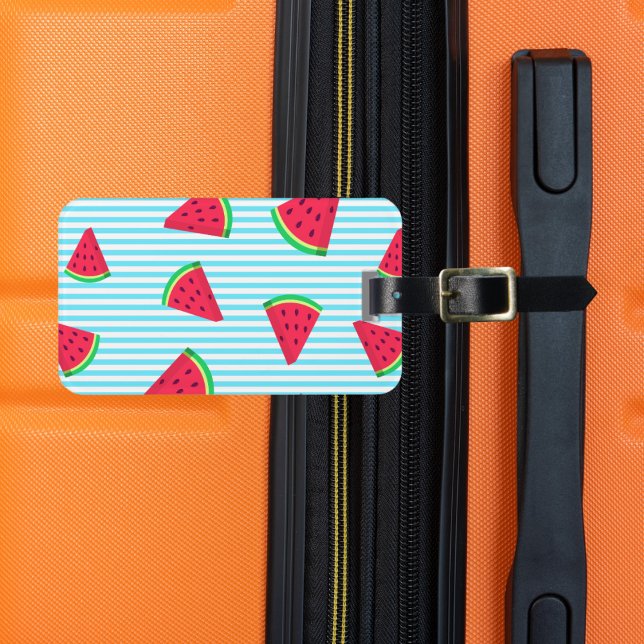 Étiquette À Bagage Fun Chic Watermelon Slices Blue Lines Motif (Créateur téléchargé)