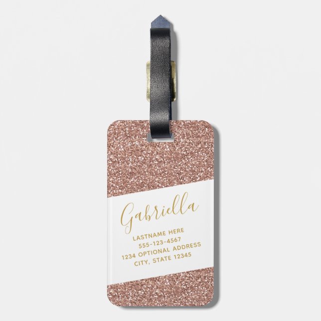 Étiquette À Bagage Fun moderne Rose Gold Rose Parties scintillant Voy (Dos Vertical)