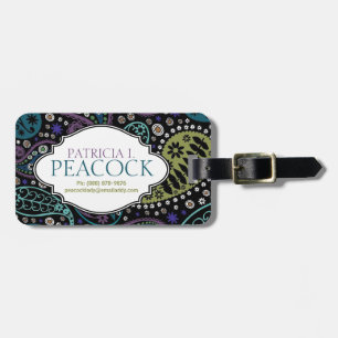 Étiquette À Bagage Funky Boho Hippie Peacock Paisley Personnalisé