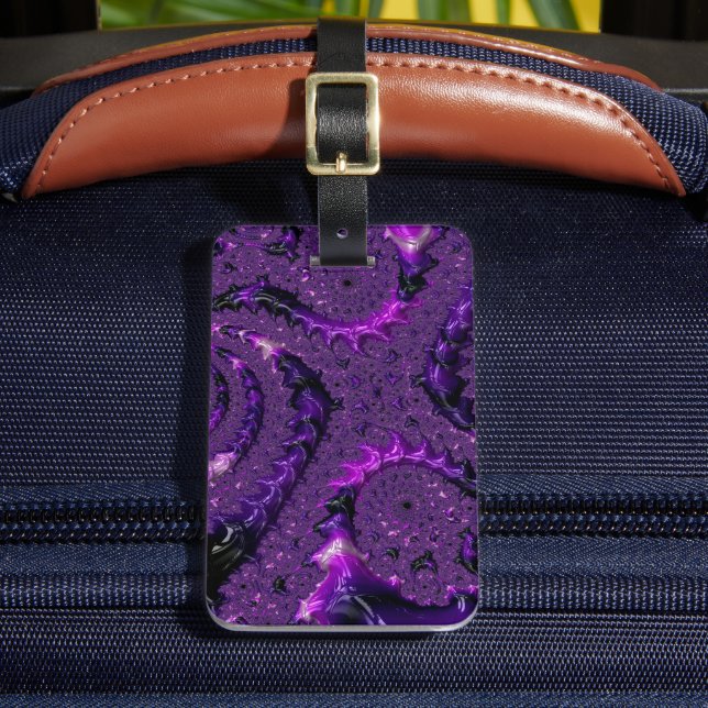 Étiquette À Bagage Funky Bold Bohème Violet Abstrait Fractal Numériqu (Insitu Rectoal 2)