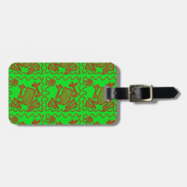 Étiquette À Bagage Funky Frog Lime Green Red Toad Kids Doodart (Devant horizontal)
