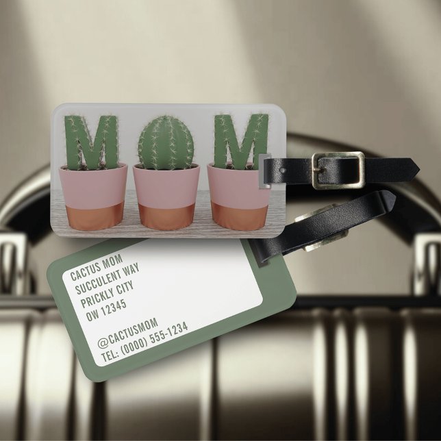 Étiquette À Bagage Funny Cactus Maman Plante Lover (Cactus Mom Luggage Tags. Perfect gift for the plant loving mom in your life. Just add her details)