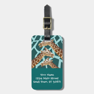 Étiquette À Bagage Funny Giraffe Imprimer Turquoise bleu sauvage Moti