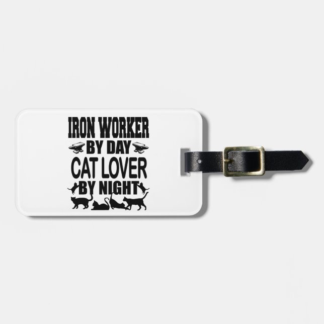 Étiquette À Bagage Funny Iron Worker by Day Cat Lover by Night (Devant horizontal)