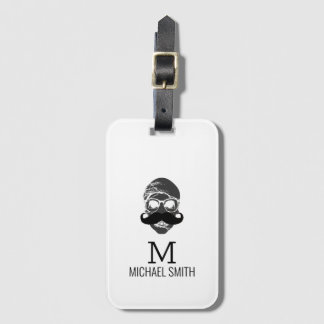 Étiquette À Bagage Funny Mustache Monogramme #2