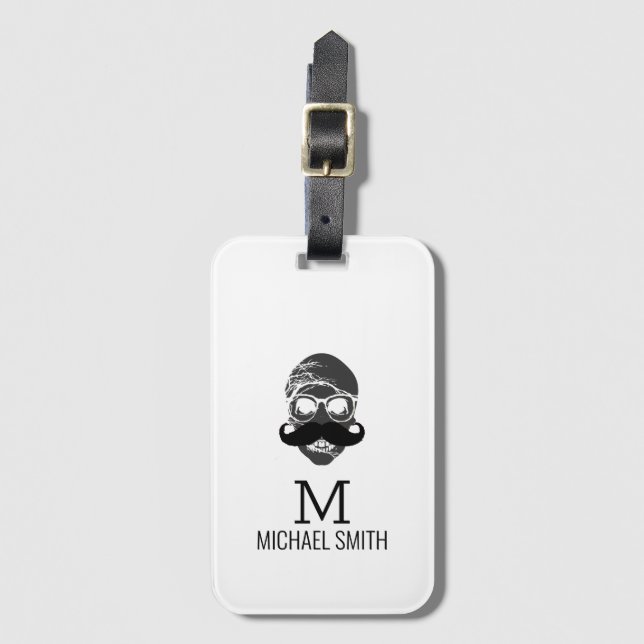 Étiquette À Bagage Funny Mustache Monogramme #2 (Devant Vertical)