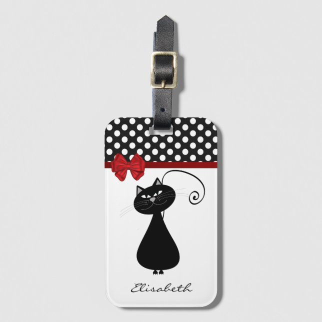 Étiquette À Bagage Funny Trendy mignon chateau chatte monogramme poka (Devant Vertical)