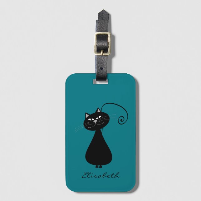 Étiquette À Bagage Funny Trendy mignon monogramme de chat lunatique m (Devant Vertical)