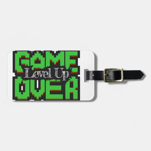 Étiquette À Bagage Game Over, Level Up : Monde de jeu rétro pixelisé (Devant horizontal)