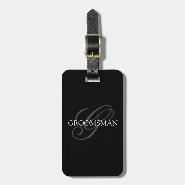 Étiquette À Bagage Garçon d'honneur Monogramme Gris Noir (Devant Vertical)