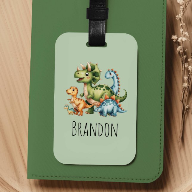 Étiquette À Bagage Garçons Dinosaure Vert Mignon Enfants (Créateur téléchargé)