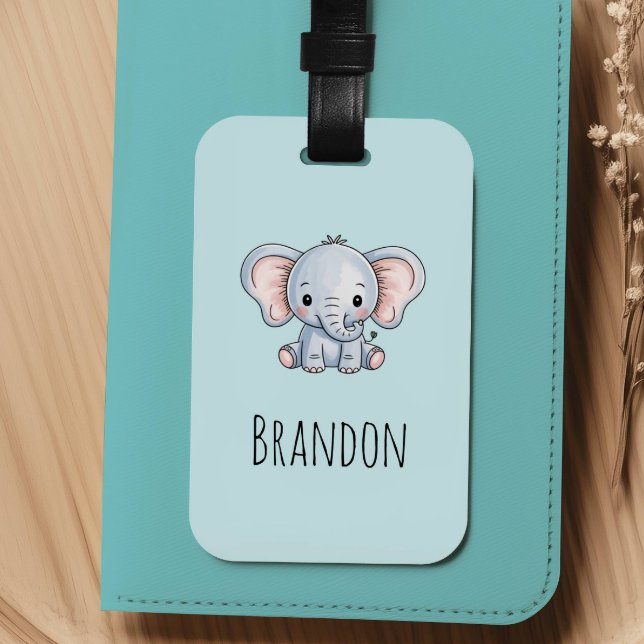 Étiquette À Bagage Garçons Éléphant Mignon Enfants Bleu (Créateur téléchargé)