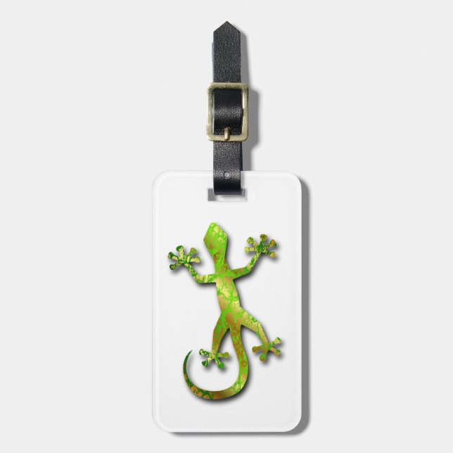 Étiquette À Bagage Gecko vert avec le motif d'or (Devant Vertical)