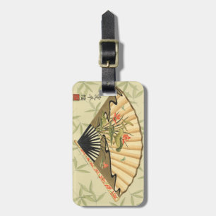 Étiquette À Bagage Geisha Fan avec Feuille et Floral Print