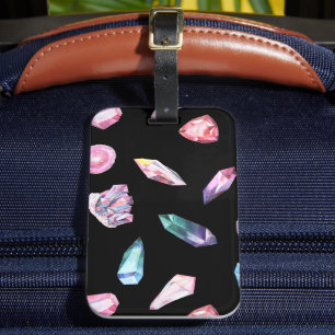 Étiquette À Bagage Géodes aquarelles et Motif de cristaux