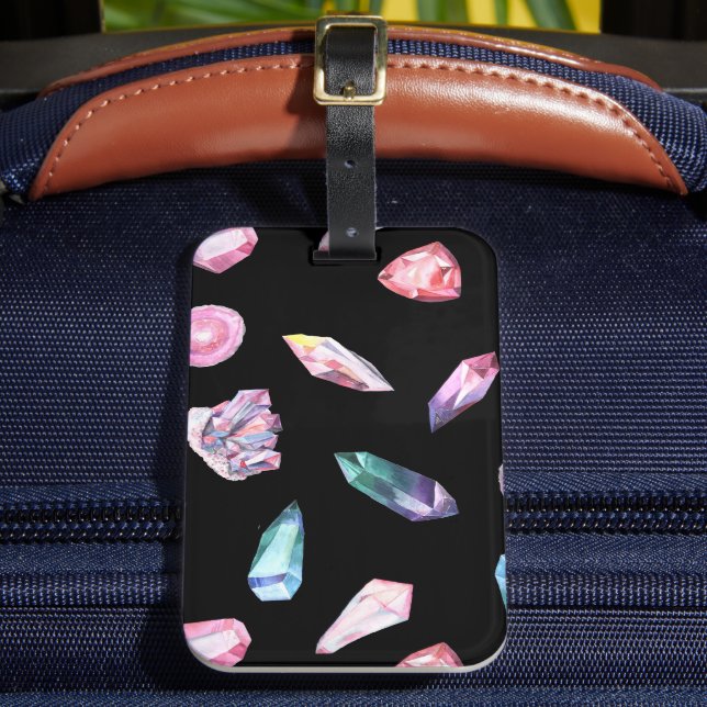 Étiquette À Bagage Géodes aquarelles et Motif de cristaux (Insitu Rectoal 2)