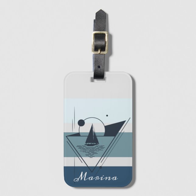 Étiquette À Bagage Geometric Sailboat Modern Art Personalized (Devant Vertical)