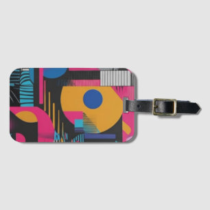 Étiquette À Bagage Géométrie Abstraite Vibrante Design Pop Chaos Glit