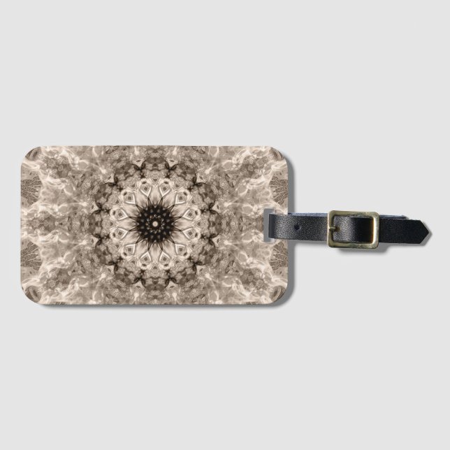 Étiquette À Bagage géométrique, beige, marron, mandala (Devant Horizontal)