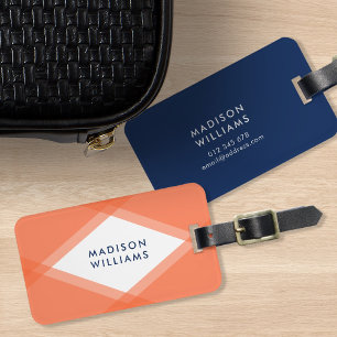 Étiquette À Bagage Géométrique moderne orange et bleu