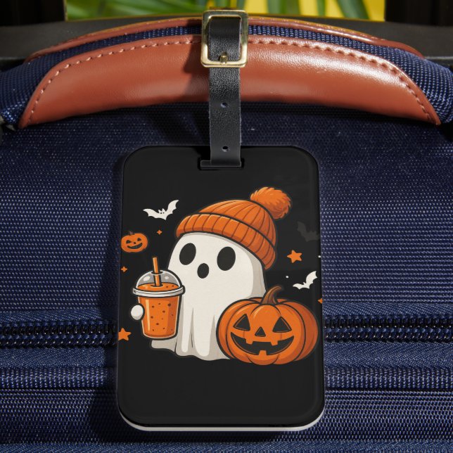 Étiquette À Bagage Ghost d'Halloween mignonne avec Citrouille et boir (Insitu Rectoal 2)