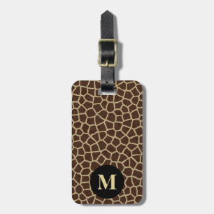 Étiquette À Bagage Girafe géométrique marron beige Monogramme Animal