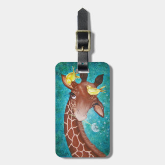 Étiquette À Bagage Girafe mignonne avec des oiseaux