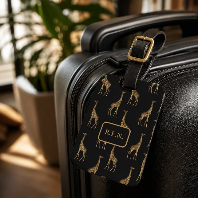 Étiquette À Bagage Girafes Incroyables Noires et Marron (Créateur téléchargé)