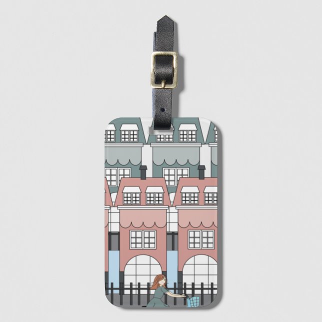 Étiquette À Bagage Girl équitation Vélo Past Amsterdam Tall Maisons A (Devant Vertical)