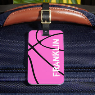 Étiquette À Bagage Girls Pink Basketball Custom Team or Player Name