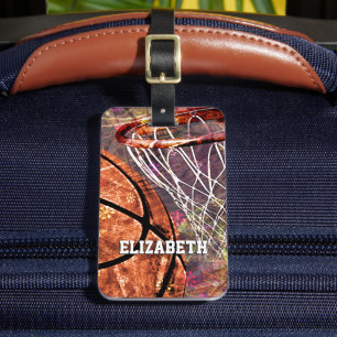 Étiquette À Bagage Girls Sports Basketball violet rose son nom