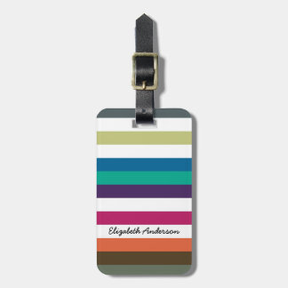 Étiquette À Bagage Girly Bold Rainbow Big Horizontal Stripes et nom