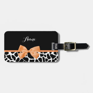 Étiquette À Bagage Girly Giraffe Imprimer Bow en ruban orange avec no