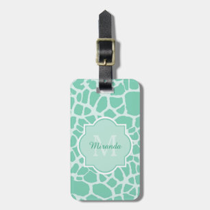 Étiquette À Bagage Girly Mint Green Giraffe Imprimer Monogramme et no