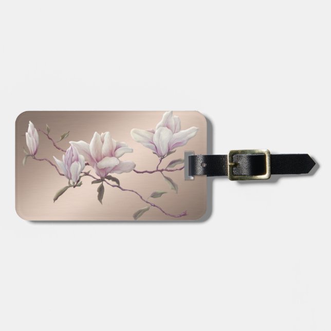 Étiquette À Bagage Girly Moderne Chic Magnolia (Devant horizontal)
