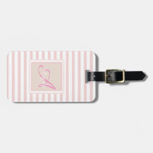 Étiquette À Bagage Girly Pink Stripe  Monogramme personnalisé