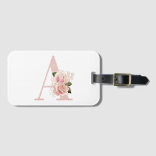 Étiquette À Bagage Girly Rose Gold Pâle Pailleté Floral Monogramme A