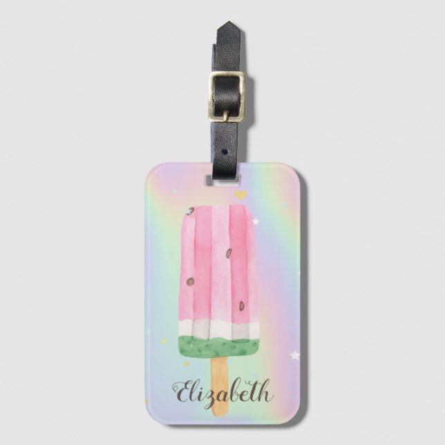 Étiquette À Bagage Glace à l'aquarelle Cool Holographique (Devant Vertical)