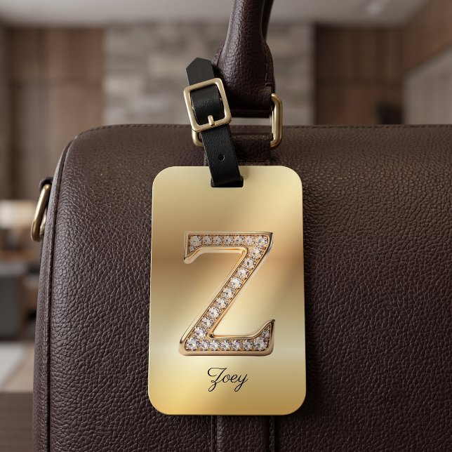 Étiquette À Bagage Glam Gold Diamant Monogramme Lettre Initiale Z (Créateur téléchargé)