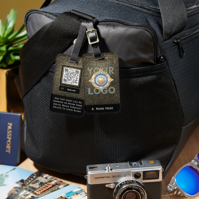 Étiquette À Bagage Glam Gold Parties scintillant Business Custom Logo (Recto & Verso)