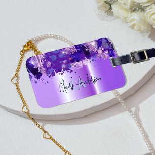 Étiquette À Bagage Glam Moderne Artistique Violet Lavande Métallisé