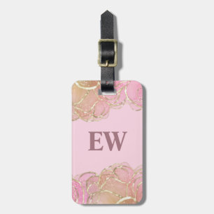 Étiquette À Bagage Glam moderne Élégant Monogramme rose Faux Or Agate