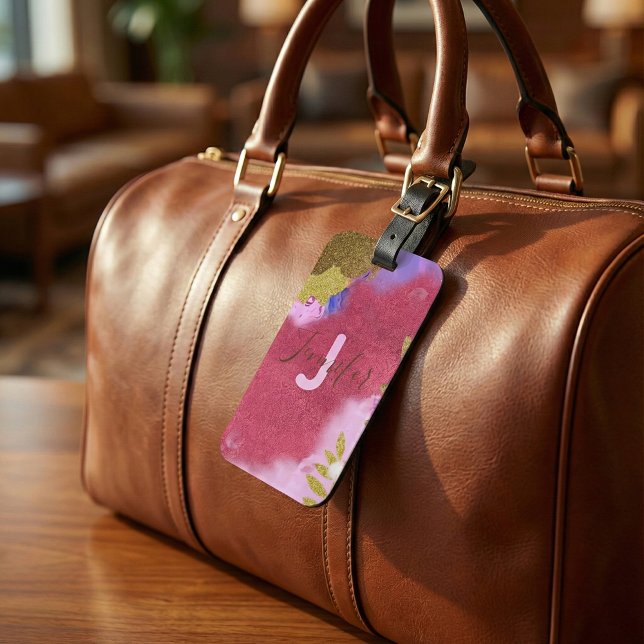 Étiquette À Bagage Glam Moderne Rose Or Pailleté Abstrait (Créateur téléchargé)