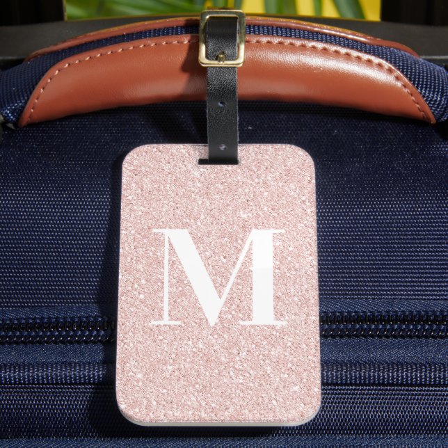 Étiquette À Bagage Glamour Serif Moderne Monogrammé Paillettes Rose G (Insitu Rectoal 2)