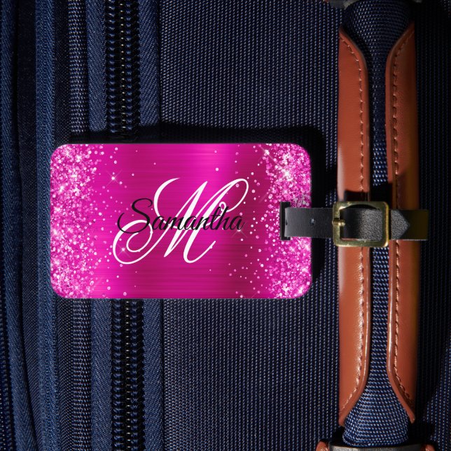 Étiquette À Bagage Gliterie rose chaud huile Fhuile Fancy Monogramme (Insitu Rectoal 4)