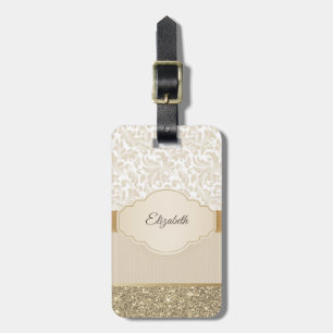 Étiquette À Bagage  Glitter doré élégant Damask vintage 