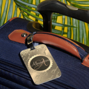 Étiquette À Bagage Glitterie Giraffes sur Glitzy Gold Monogramme