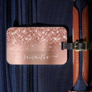 Étiquette À Bagage Glitterie Rose Gold Foil Moderne Fille Signature