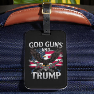 Étiquette À Bagage God Guns Et Trump Eagle Drapeau Américain Vintage